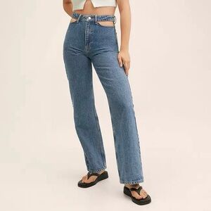 MANGO Cut Out Wide Leg Jeans Blue Sz 2